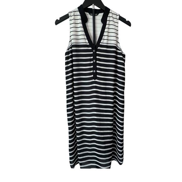 Express Chic Black & White Lightweight Striped-Down Dress - Picture 1 of 8